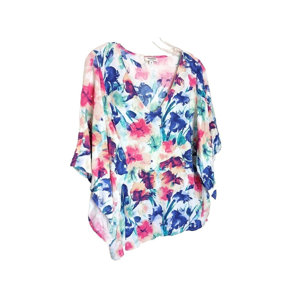 Y0111. Andree Watercolor Floral Blouse Waterfall Sleeve Plus Size V-Neck 1X - Picture 2 of 9
